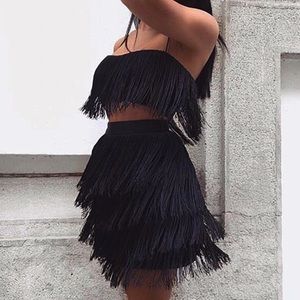 Meshki Sofia Fringe Crop Top In Black